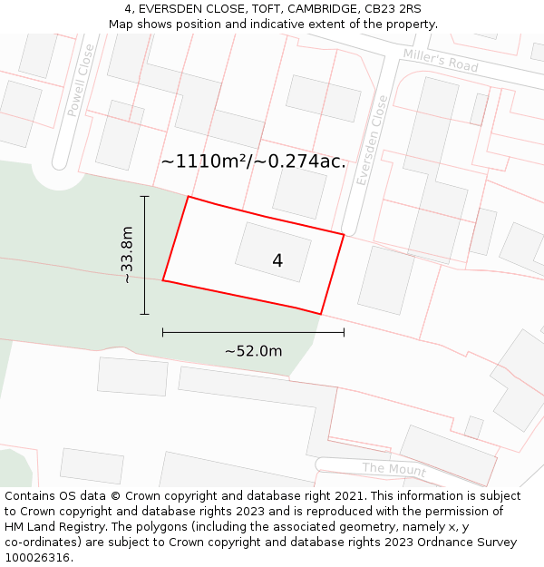 4, EVERSDEN CLOSE, TOFT, CAMBRIDGE, CB23 2RS: Plot and title map