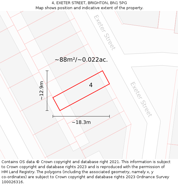 4, EXETER STREET, BRIGHTON, BN1 5PG: Plot and title map