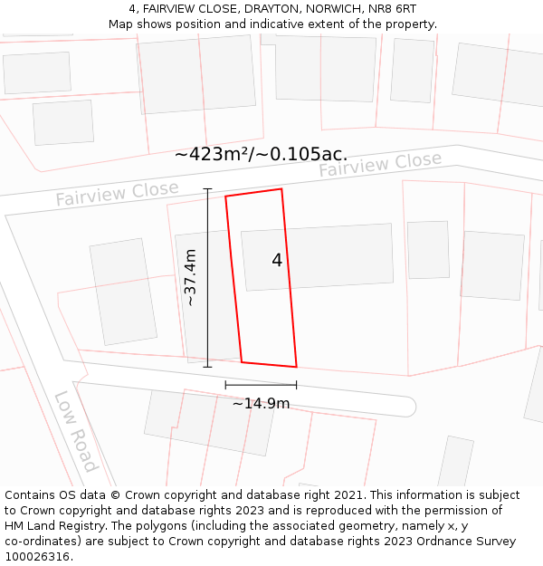 4, FAIRVIEW CLOSE, DRAYTON, NORWICH, NR8 6RT: Plot and title map