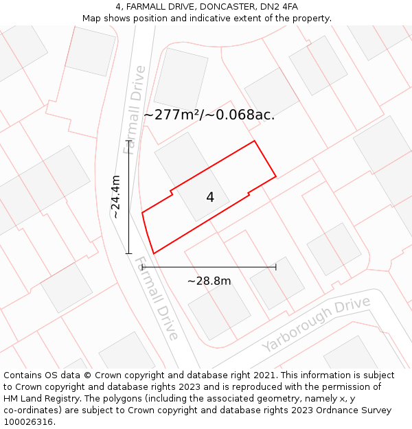 4, FARMALL DRIVE, DONCASTER, DN2 4FA: Plot and title map