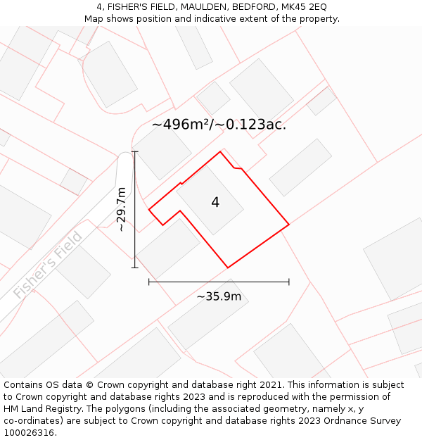 4, FISHER'S FIELD, MAULDEN, BEDFORD, MK45 2EQ: Plot and title map