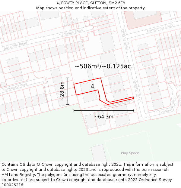 4, FOWEY PLACE, SUTTON, SM2 6FA: Plot and title map