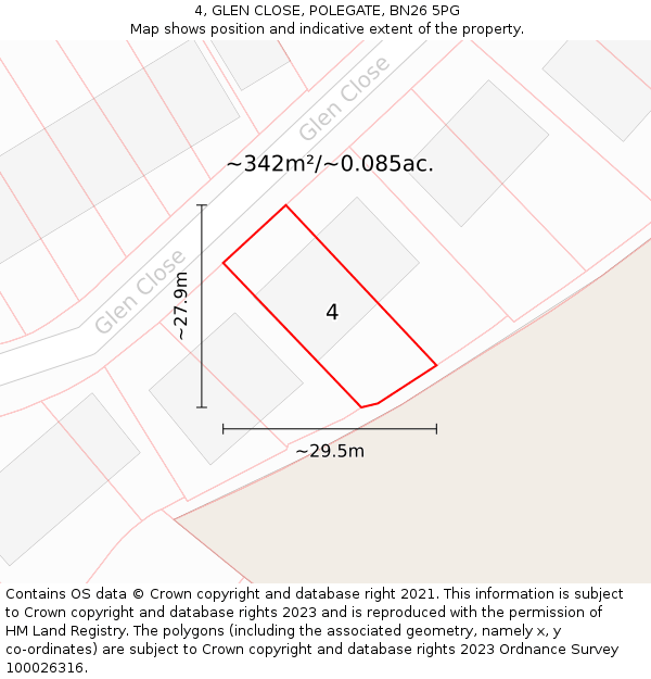 4, GLEN CLOSE, POLEGATE, BN26 5PG: Plot and title map