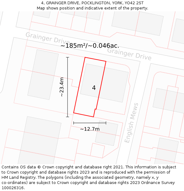 4, GRAINGER DRIVE, POCKLINGTON, YORK, YO42 2ST: Plot and title map