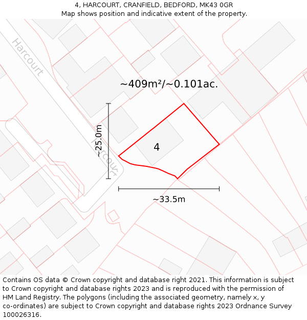4, HARCOURT, CRANFIELD, BEDFORD, MK43 0GR: Plot and title map