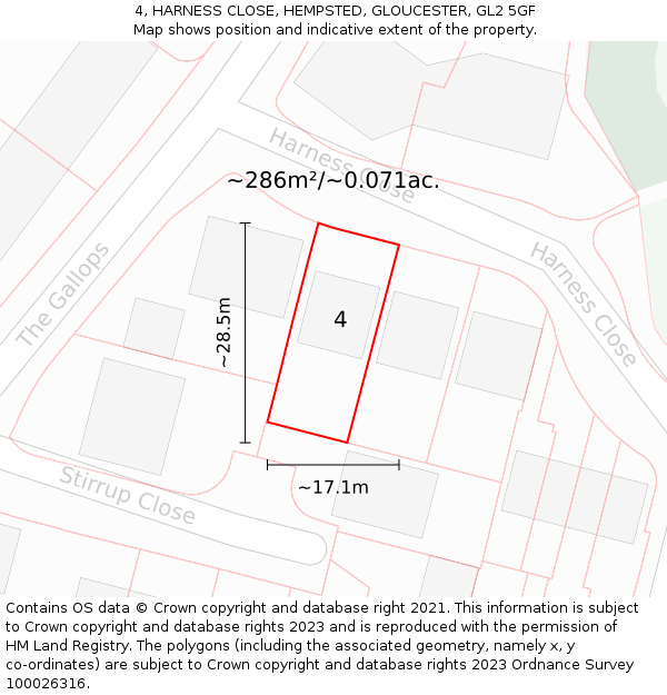 4, HARNESS CLOSE, HEMPSTED, GLOUCESTER, GL2 5GF: Plot and title map