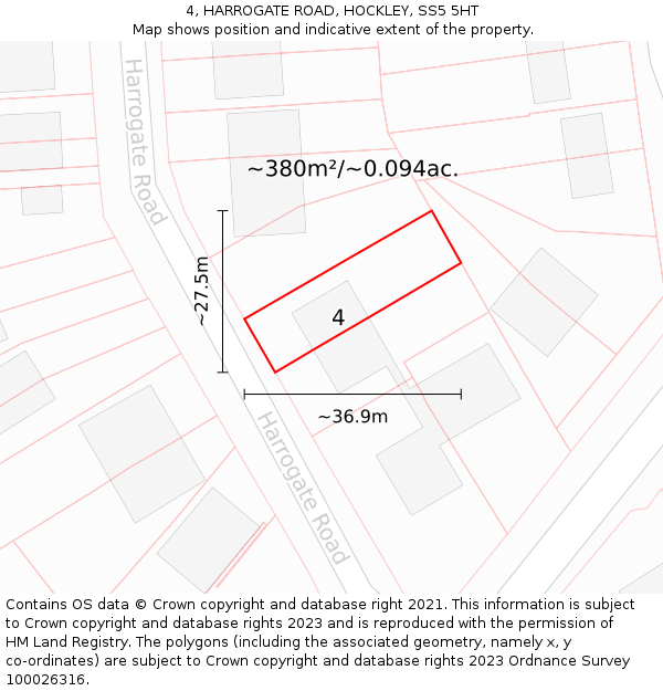 4, HARROGATE ROAD, HOCKLEY, SS5 5HT: Plot and title map