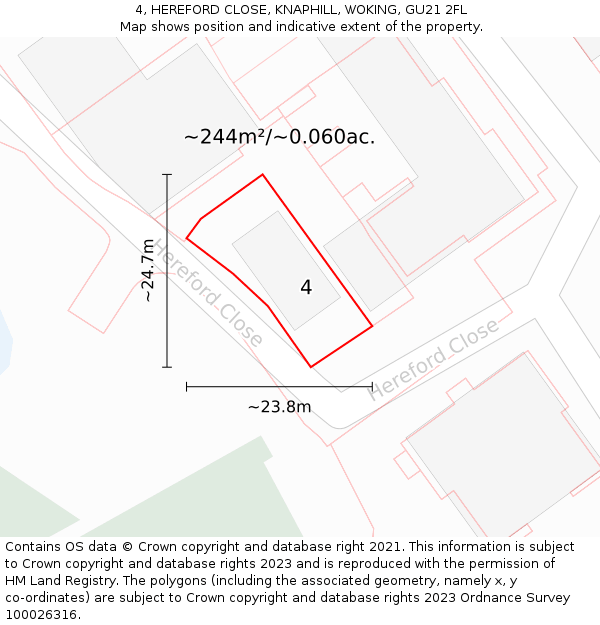 4, HEREFORD CLOSE, KNAPHILL, WOKING, GU21 2FL: Plot and title map