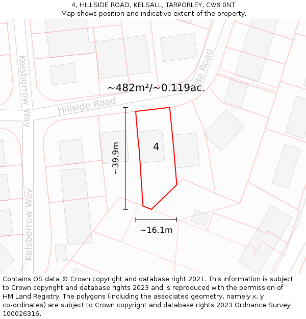 4, HILLSIDE ROAD, KELSALL, TARPORLEY, CW6 0NT: Plot and title map