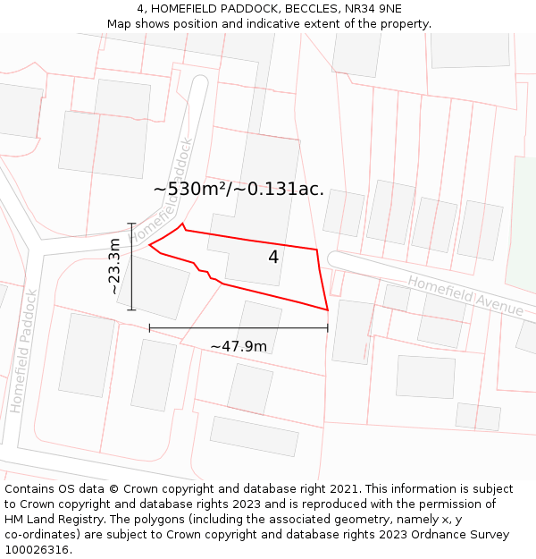 4, HOMEFIELD PADDOCK, BECCLES, NR34 9NE: Plot and title map