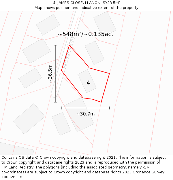4, JAMES CLOSE, LLANON, SY23 5HP: Plot and title map