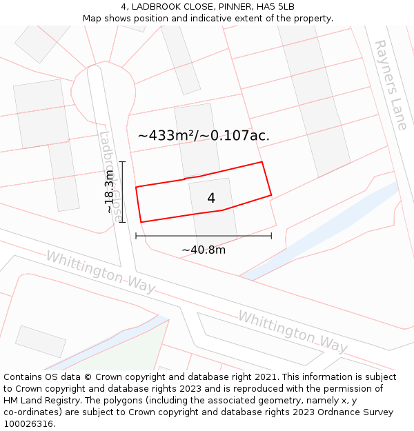 4, LADBROOK CLOSE, PINNER, HA5 5LB: Plot and title map