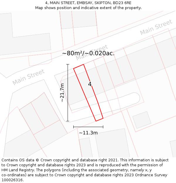4, MAIN STREET, EMBSAY, SKIPTON, BD23 6RE: Plot and title map
