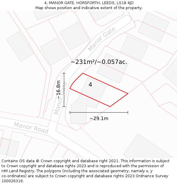 4, MANOR GATE, HORSFORTH, LEEDS, LS18 4JD: Plot and title map