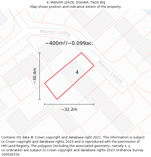 4, MANOR LEAZE, EGHAM, TW20 8NJ: Plot and title map