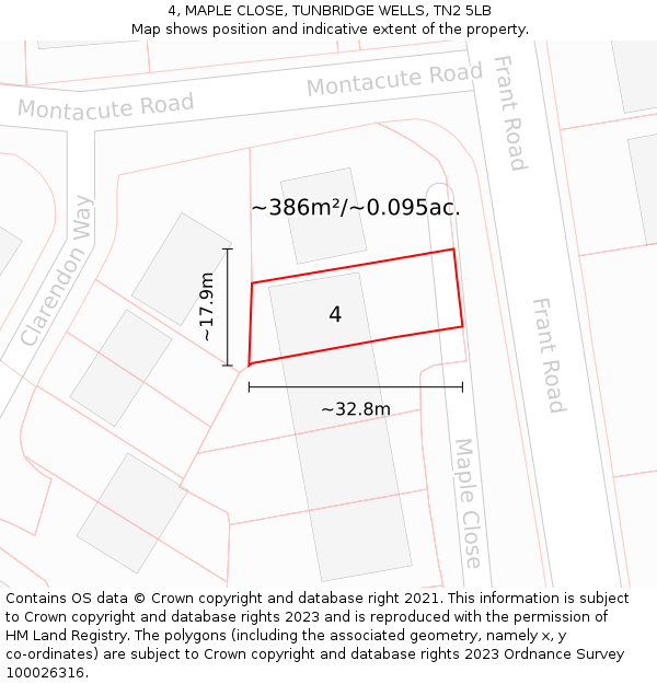 4, MAPLE CLOSE, TUNBRIDGE WELLS, TN2 5LB: Plot and title map