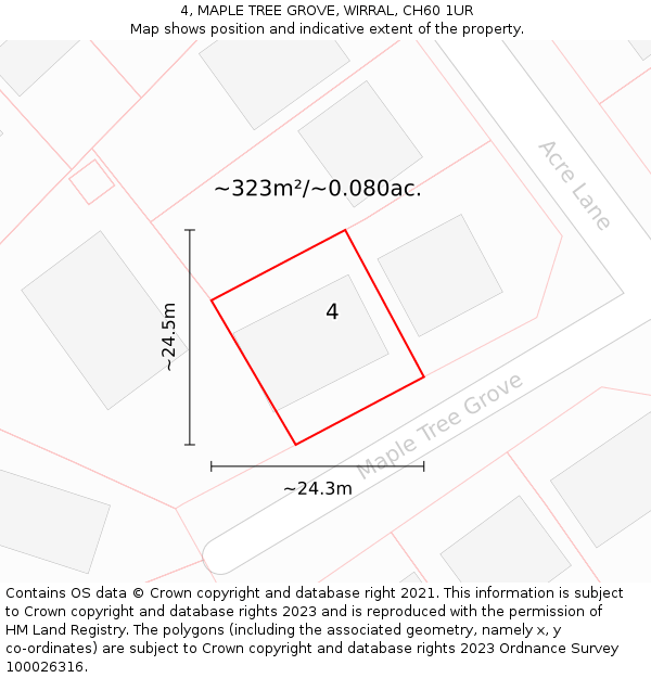 4, MAPLE TREE GROVE, WIRRAL, CH60 1UR: Plot and title map