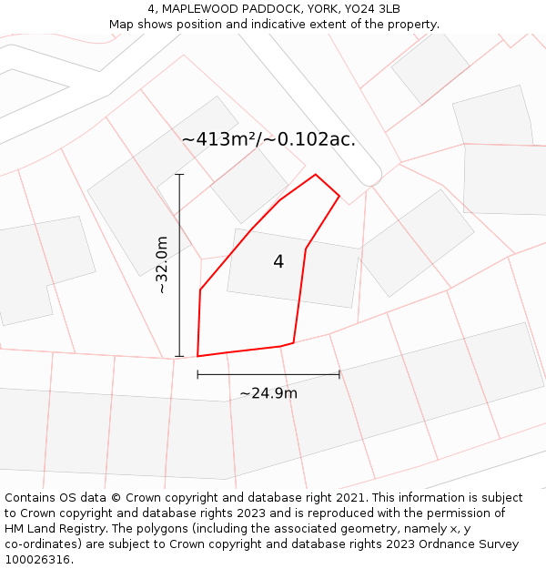 4, MAPLEWOOD PADDOCK, YORK, YO24 3LB: Plot and title map