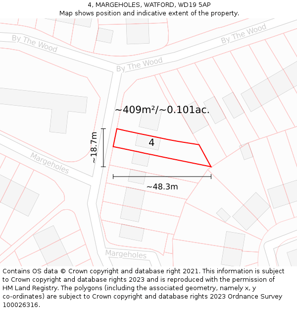 4, MARGEHOLES, WATFORD, WD19 5AP: Plot and title map