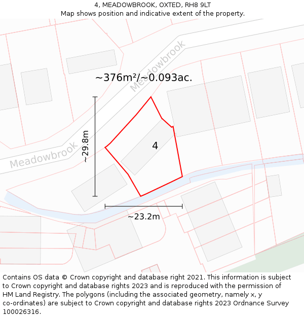 4, MEADOWBROOK, OXTED, RH8 9LT: Plot and title map