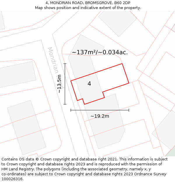 4, MONDRIAN ROAD, BROMSGROVE, B60 2DP: Plot and title map