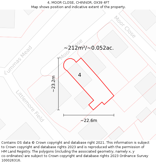 4, MOOR CLOSE, CHINNOR, OX39 4FT: Plot and title map