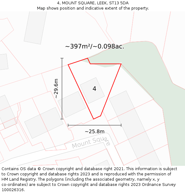 4, MOUNT SQUARE, LEEK, ST13 5DA: Plot and title map