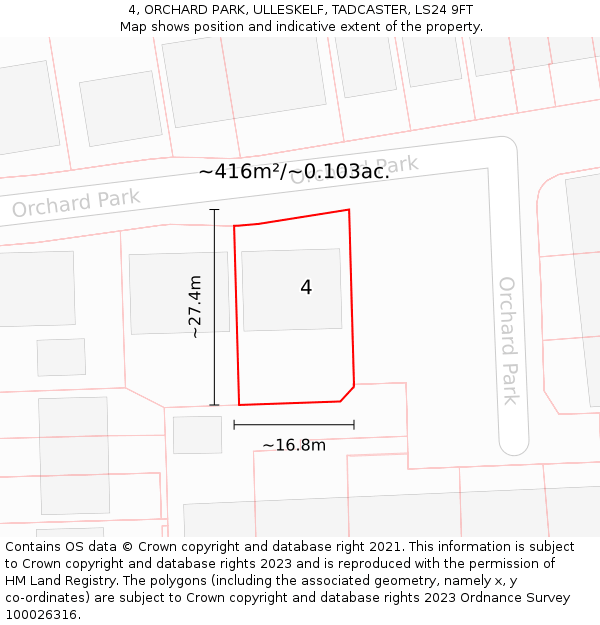 4, ORCHARD PARK, ULLESKELF, TADCASTER, LS24 9FT: Plot and title map