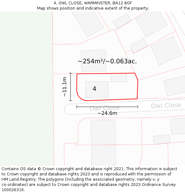 4, OWL CLOSE, WARMINSTER, BA12 8GF: Plot and title map
