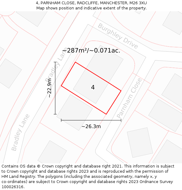 4, PARNHAM CLOSE, RADCLIFFE, MANCHESTER, M26 3XU: Plot and title map