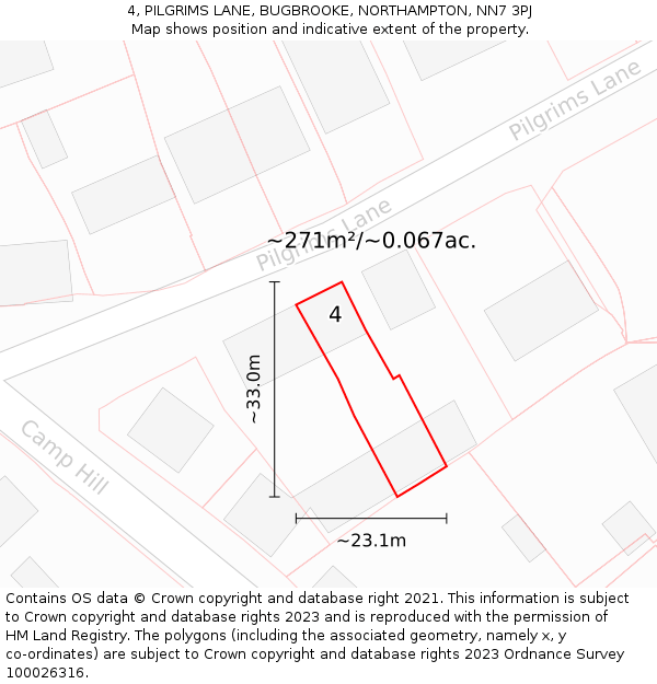 4, PILGRIMS LANE, BUGBROOKE, NORTHAMPTON, NN7 3PJ: Plot and title map