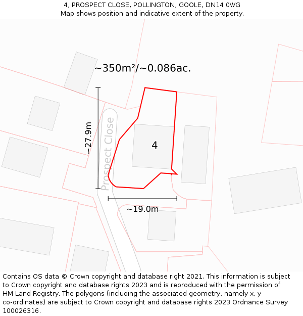 4, PROSPECT CLOSE, POLLINGTON, GOOLE, DN14 0WG: Plot and title map