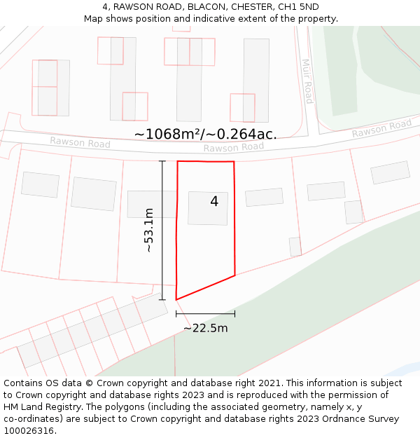 4, RAWSON ROAD, BLACON, CHESTER, CH1 5ND: Plot and title map