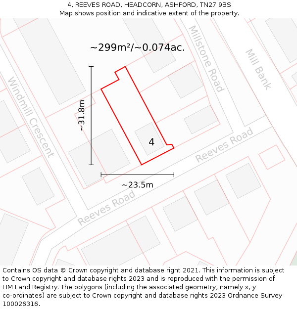 4, REEVES ROAD, HEADCORN, ASHFORD, TN27 9BS: Plot and title map