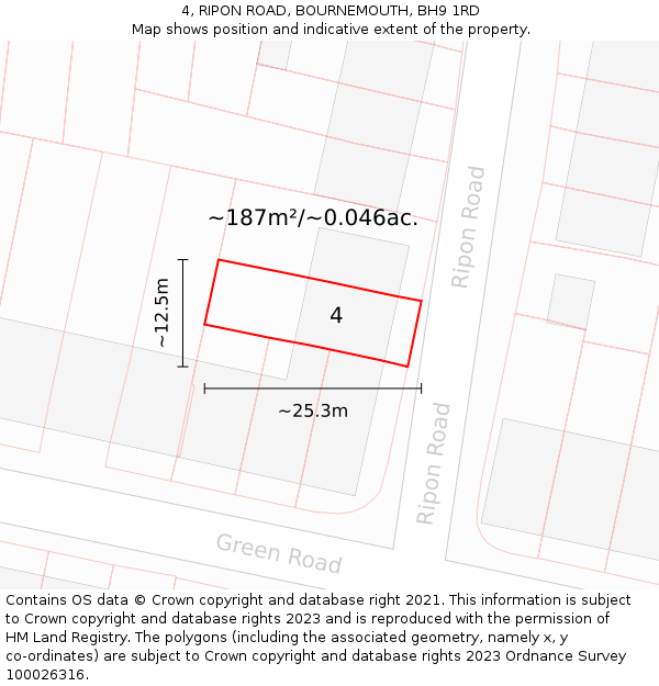 4, RIPON ROAD, BOURNEMOUTH, BH9 1RD: Plot and title map