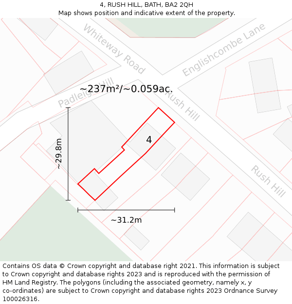4, RUSH HILL, BATH, BA2 2QH: Plot and title map