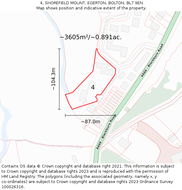 4, SHOREFIELD MOUNT, EGERTON, BOLTON, BL7 9EN: Plot and title map