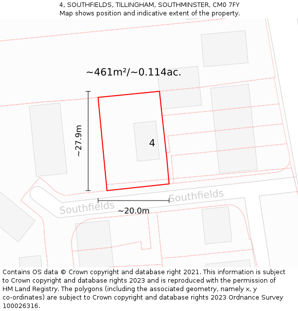 4, SOUTHFIELDS, TILLINGHAM, SOUTHMINSTER, CM0 7FY: Plot and title map