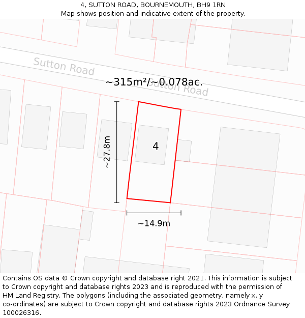 4, SUTTON ROAD, BOURNEMOUTH, BH9 1RN: Plot and title map
