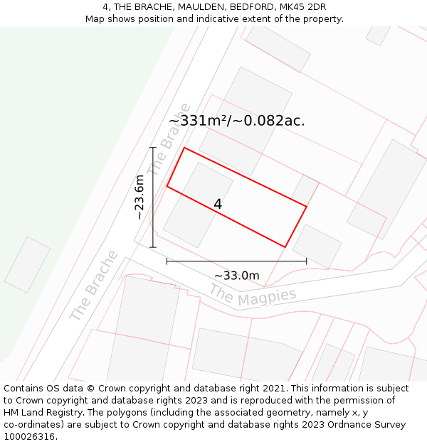 4, THE BRACHE, MAULDEN, BEDFORD, MK45 2DR: Plot and title map