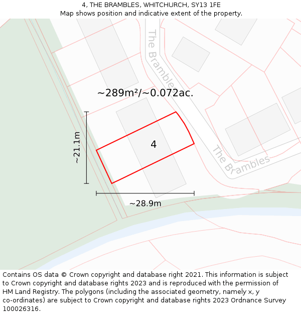 4, THE BRAMBLES, WHITCHURCH, SY13 1FE: Plot and title map