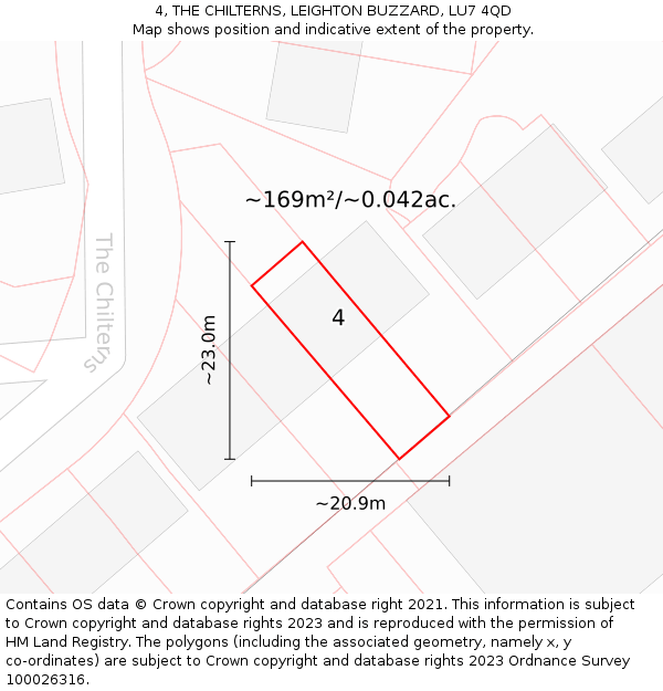 4, THE CHILTERNS, LEIGHTON BUZZARD, LU7 4QD: Plot and title map