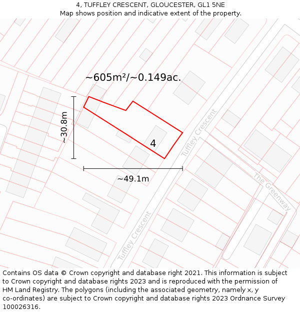 4, TUFFLEY CRESCENT, GLOUCESTER, GL1 5NE: Plot and title map