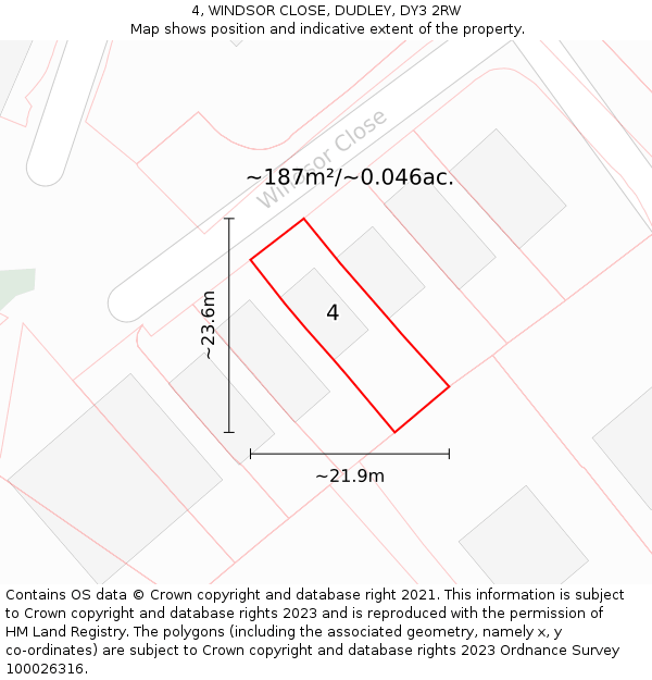 4, WINDSOR CLOSE, DUDLEY, DY3 2RW: Plot and title map