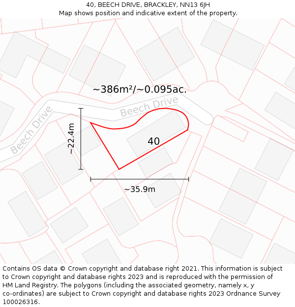40, BEECH DRIVE, BRACKLEY, NN13 6JH: Plot and title map