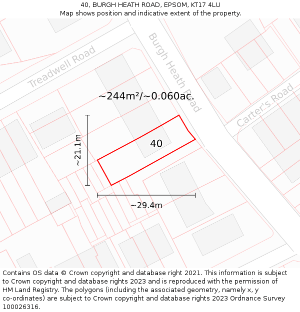 40, BURGH HEATH ROAD, EPSOM, KT17 4LU: Plot and title map