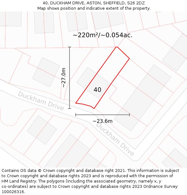 40, DUCKHAM DRIVE, ASTON, SHEFFIELD, S26 2DZ: Plot and title map