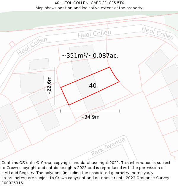 40, HEOL COLLEN, CARDIFF, CF5 5TX: Plot and title map