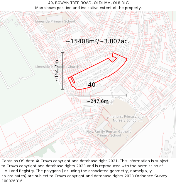 40, ROWAN TREE ROAD, OLDHAM, OL8 3LG: Plot and title map