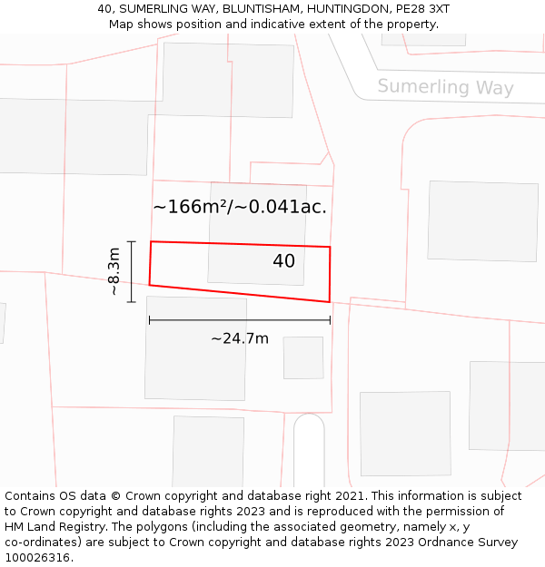40, SUMERLING WAY, BLUNTISHAM, HUNTINGDON, PE28 3XT: Plot and title map